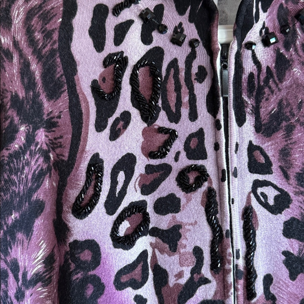 Alberto Mikali Full Zip Sweater Purple Black Embellished Women’s Large - Picture 7 of 14